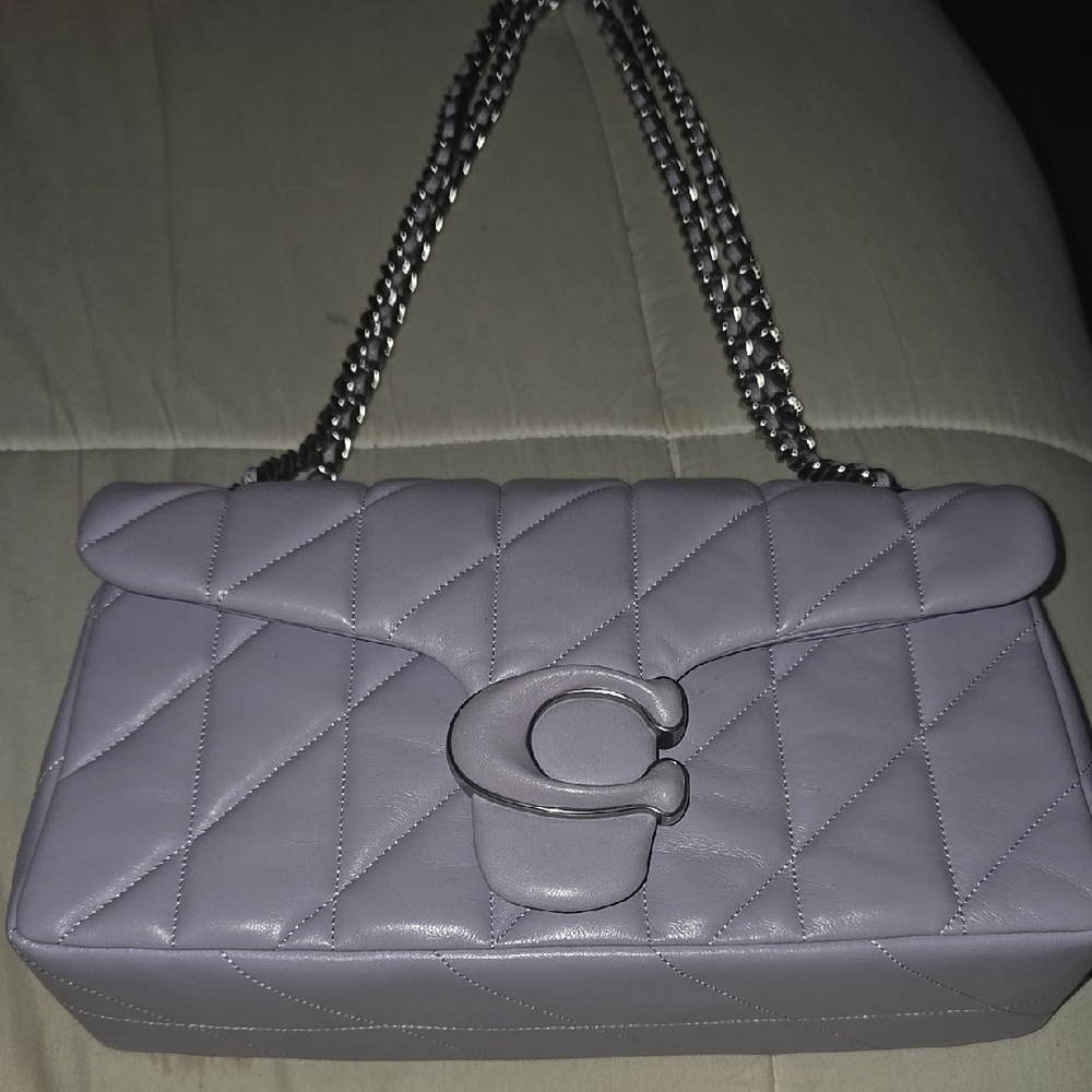 Lavender Coach Quilted Chain Shoulder Bag (Tabby 26)